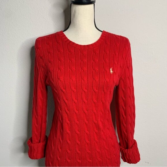 Ralph Lauren Red Iconic Cable Crewneck Sweater - Picture 8 of 16